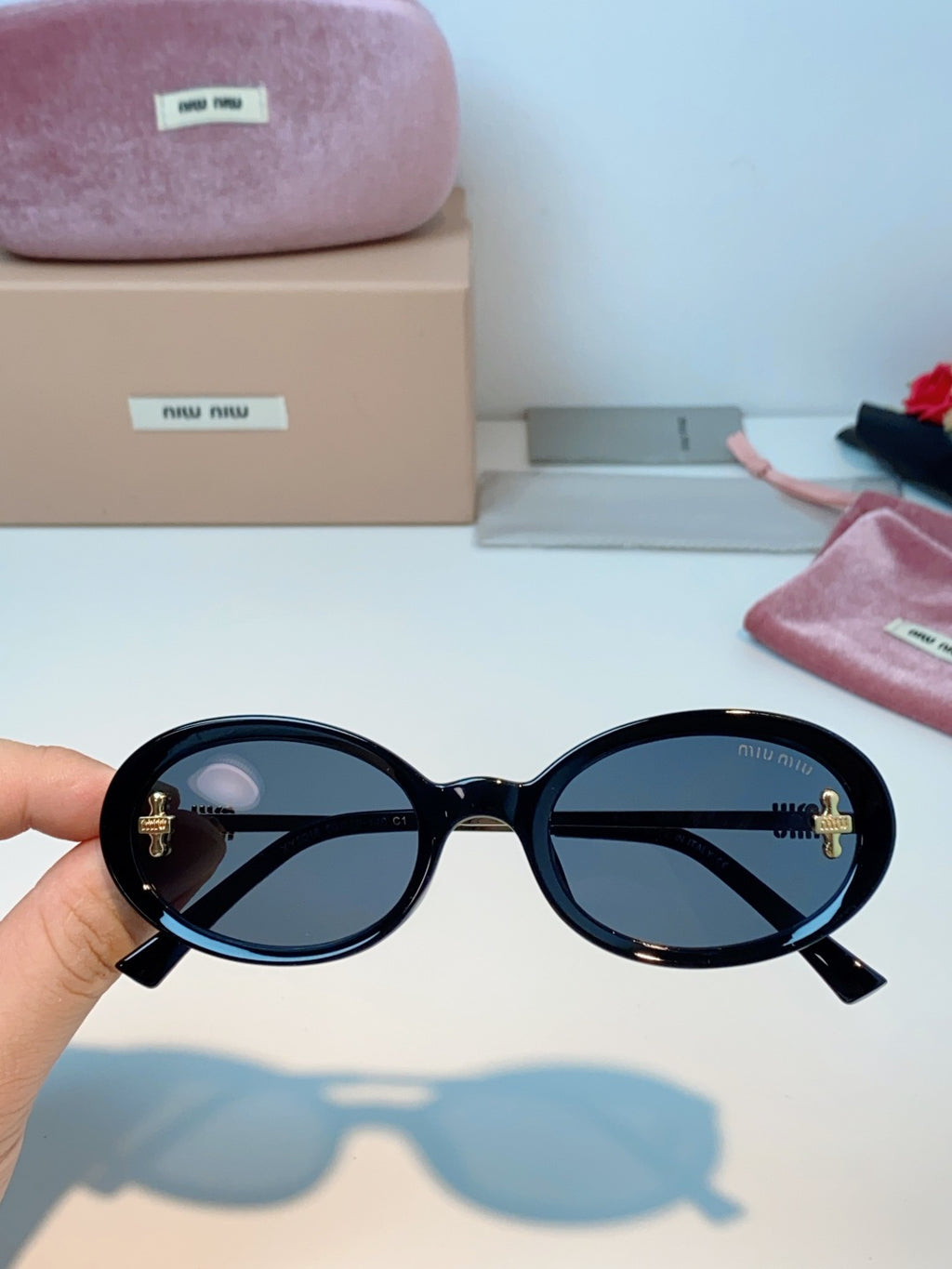 Miu Miu Metal Round Black Lens Sunglasses for Men & Women - detail image 4