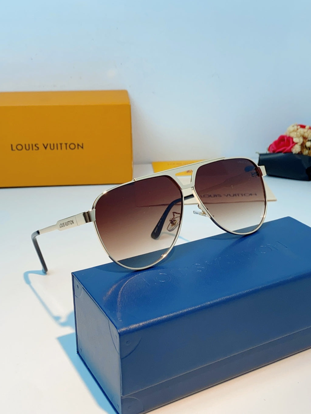 Louis Vuitton Metal Aviator Brown Lens Sunglasses for Men - detail image 10