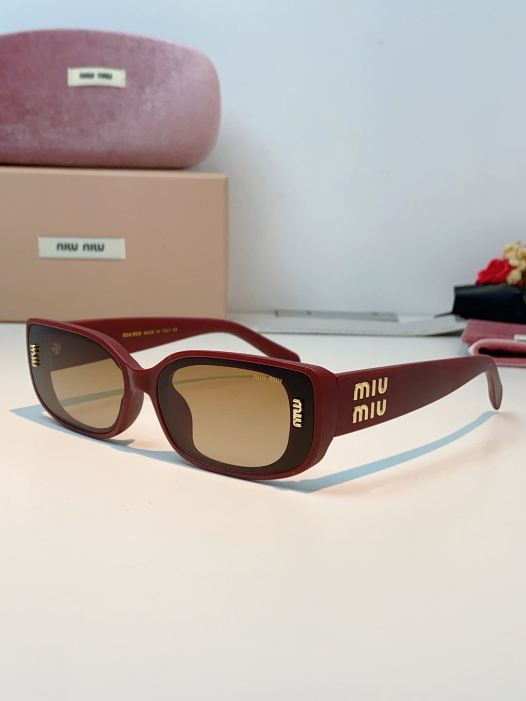 Miu Miu Square Red Lens Sunglasses for Men & Women - 487552