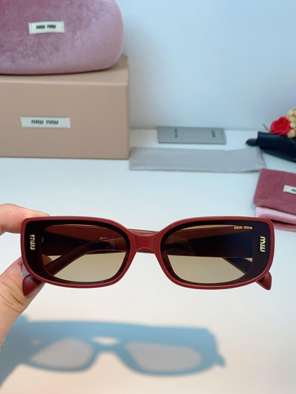Miu Miu Square Red Lens Sunglasses for Men & Women - 487552 - detail image 4