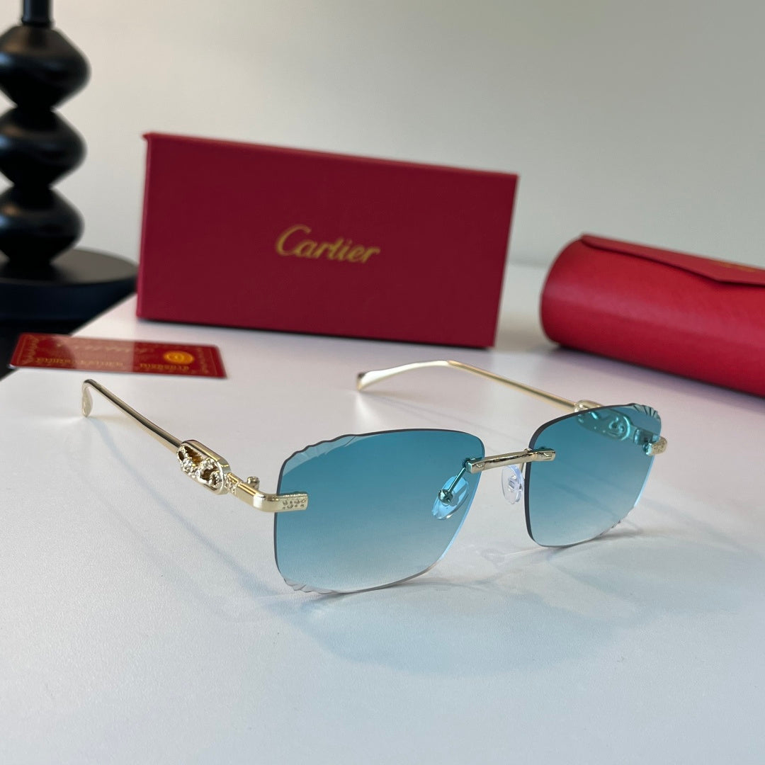 Cartier Lightweight Metal Rimless Blue Lens Sunglasses for Men & Wome - 399012