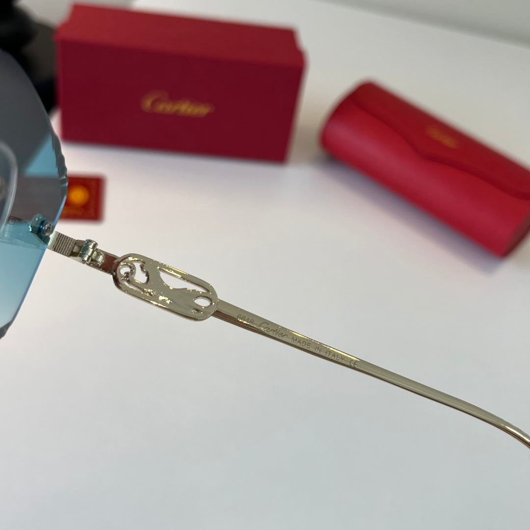 Cartier Lightweight Metal Rimless Blue Lens Sunglasses for Men & Wome - 399012 - detail image 9
