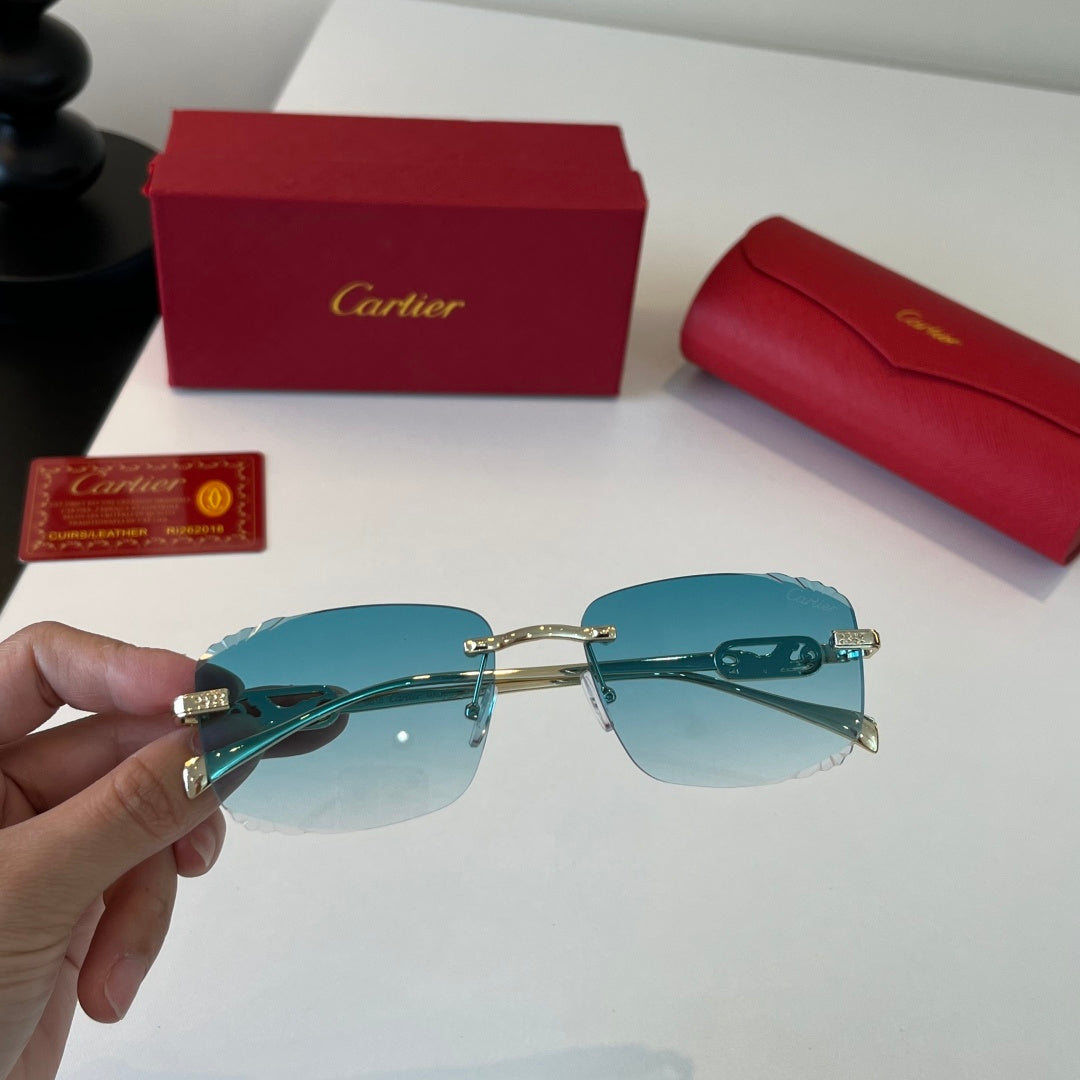 Cartier Lightweight Metal Rimless Blue Lens Sunglasses for Men & Wome - 358468 - detail image 5