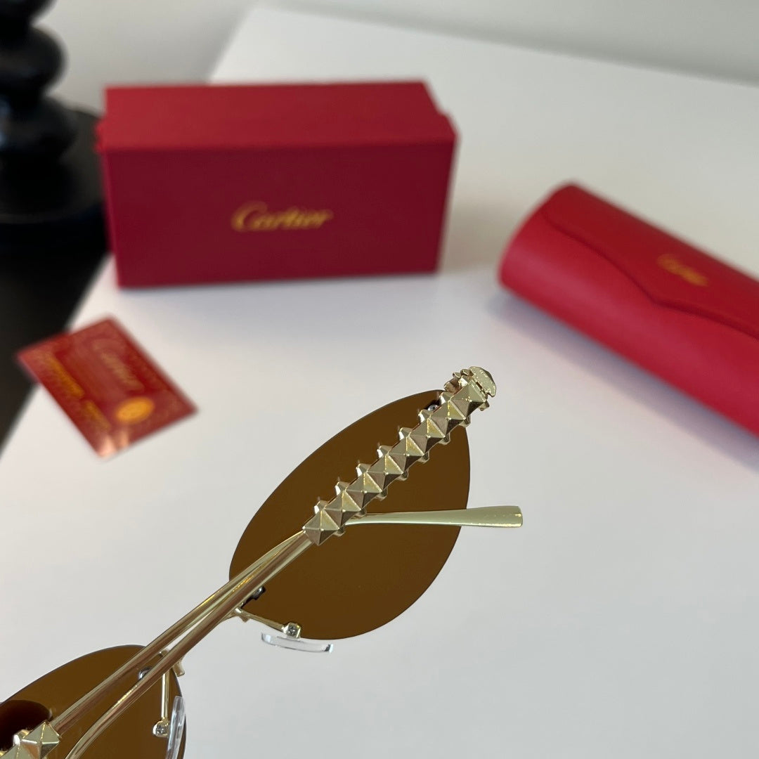 Cartier Lightweight Metal Rimless Brown Lens Sunglasses for Men & Wom - 358471 - detail image 7