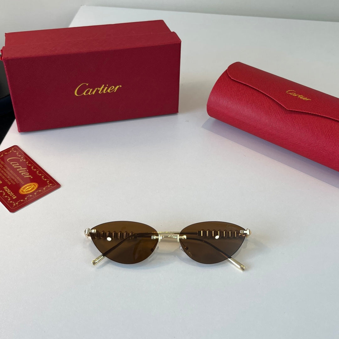 Cartier Lightweight Metal Rimless Brown Lens Sunglasses for Men & Wom - 358471 - detail image 4
