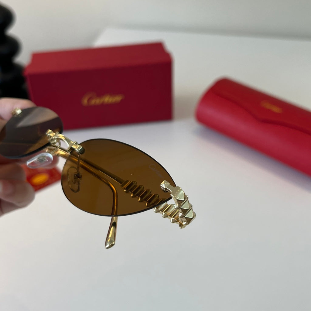 Cartier Lightweight Metal Rimless Brown Lens Sunglasses for Men & Wom - 358471 - detail image 6