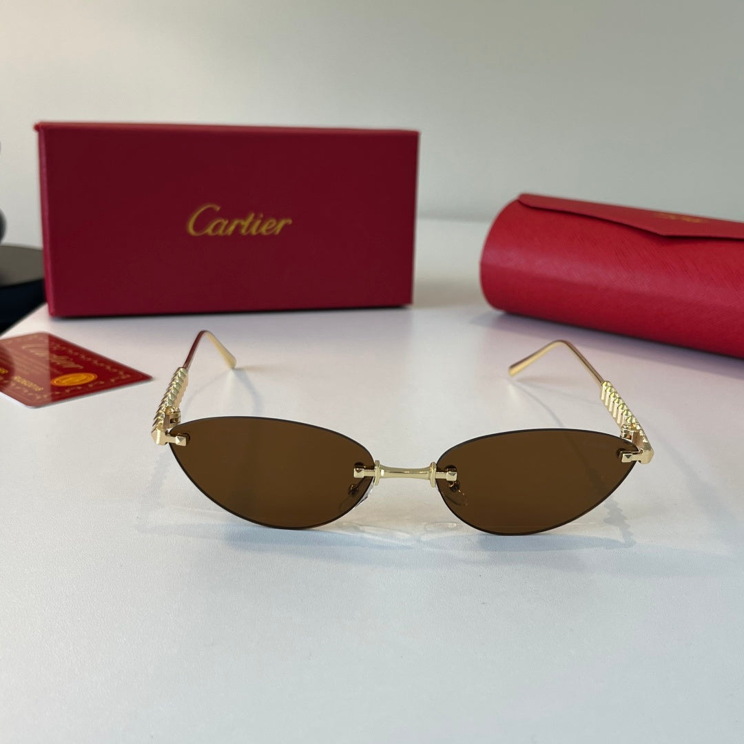 Cartier Lightweight Metal Rimless Brown Lens Sunglasses for Men & Wom - 358471