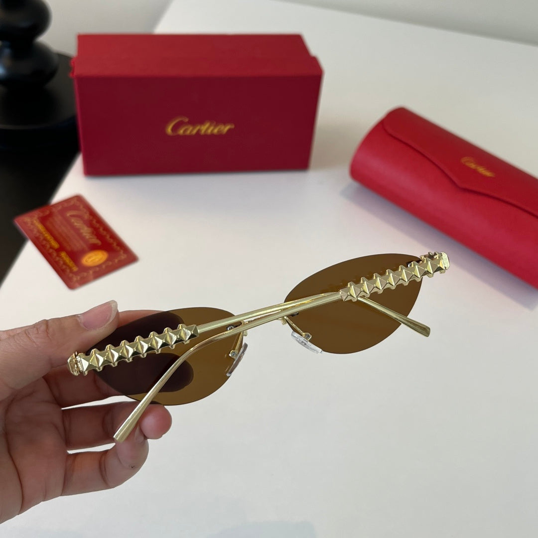 Cartier Lightweight Metal Rimless Brown Lens Sunglasses for Men & Wom - 358471 - detail image 8
