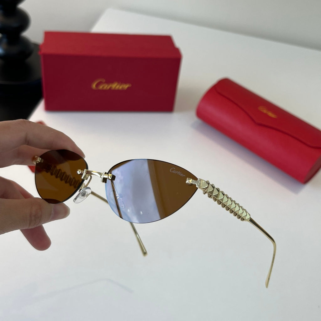Cartier Lightweight Metal Rimless Brown Lens Sunglasses for Men & Wom - 358471 - detail image 9