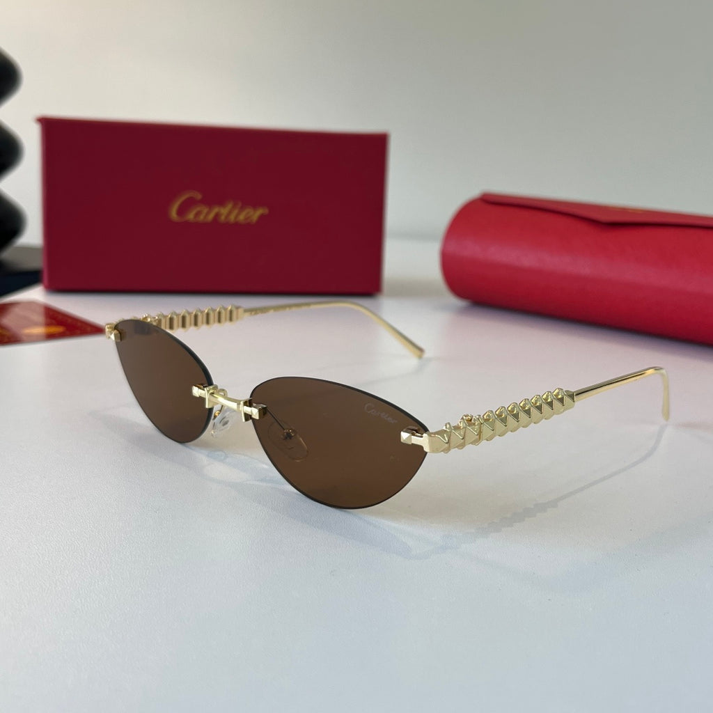 Cartier Lightweight Metal Rimless Brown Lens Sunglasses for Men & Wom - 358471 - detail image 3