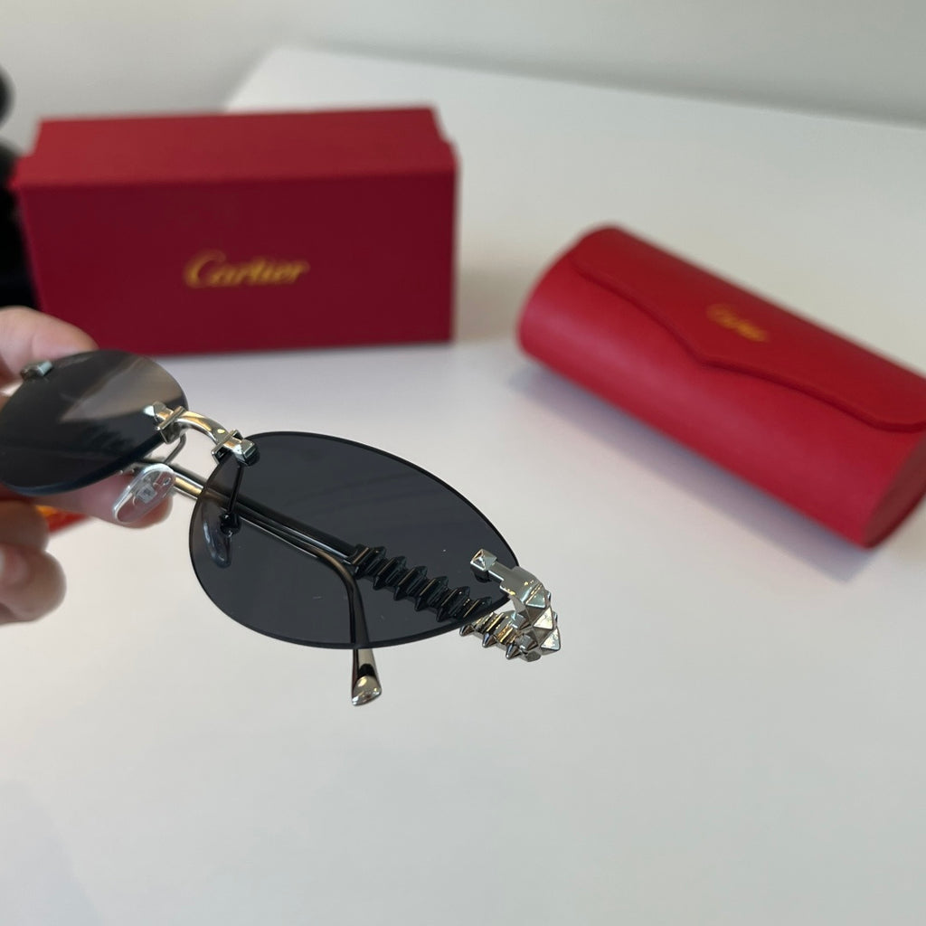 Cartier Lightweight Metal Rimless Silver Lens Sunglasses for Men & Wo - 358472 - detail image 6