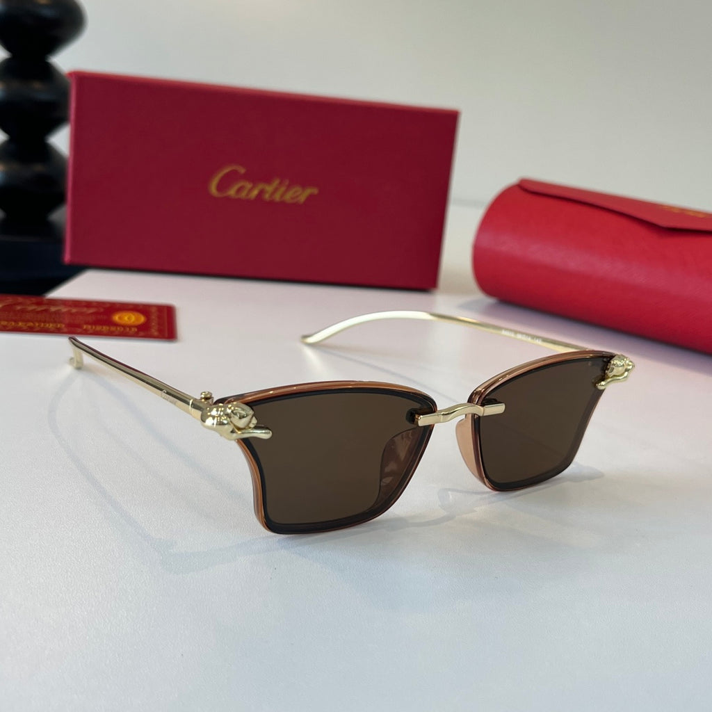 Cartier Lightweight Metal Rimless Brown Lens Sunglasses for Men & Wom - 372275