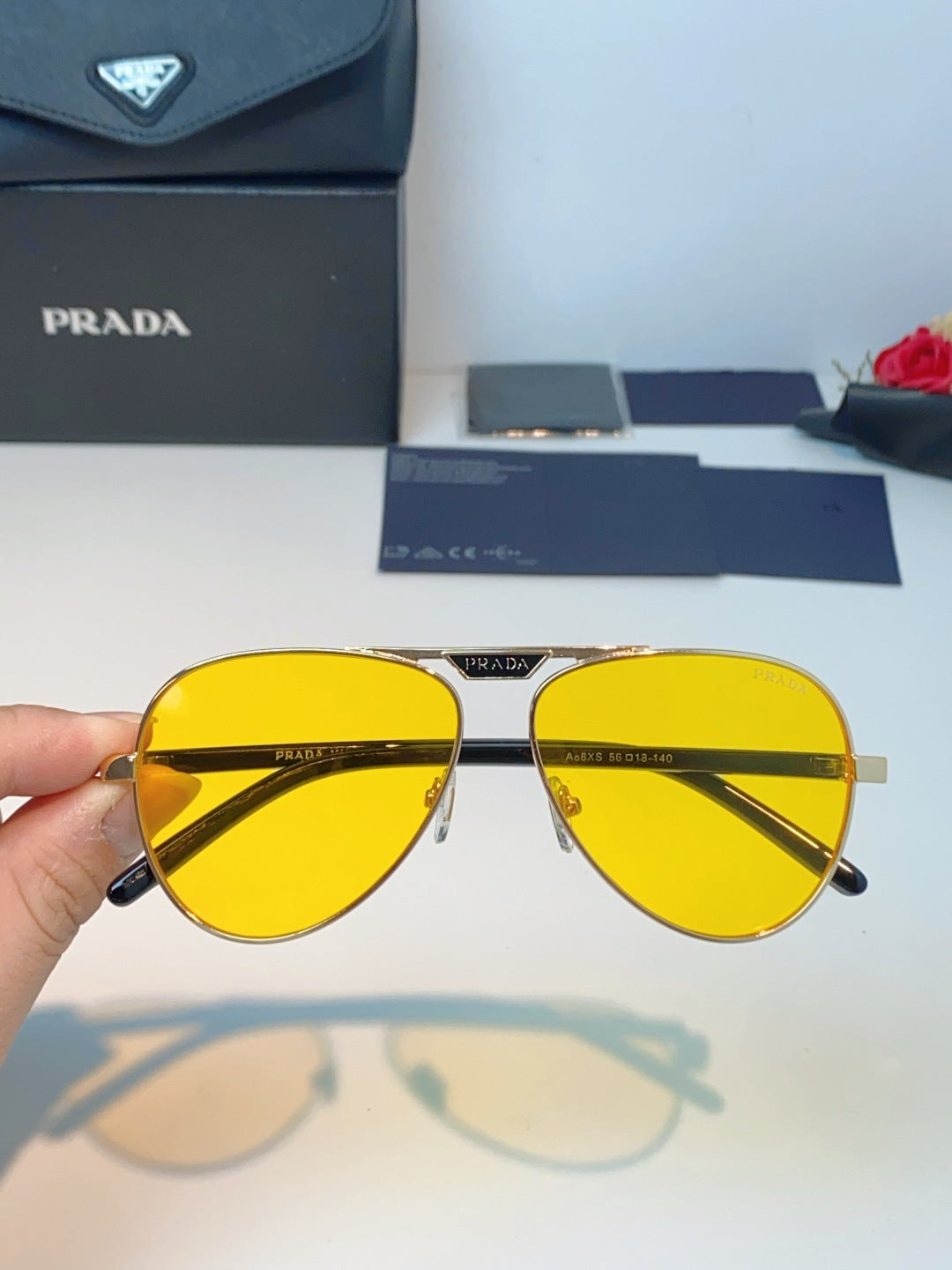 Prada Polarized Metal Aviator Orange Lens Sunglasses for Men & Women - detail image 4