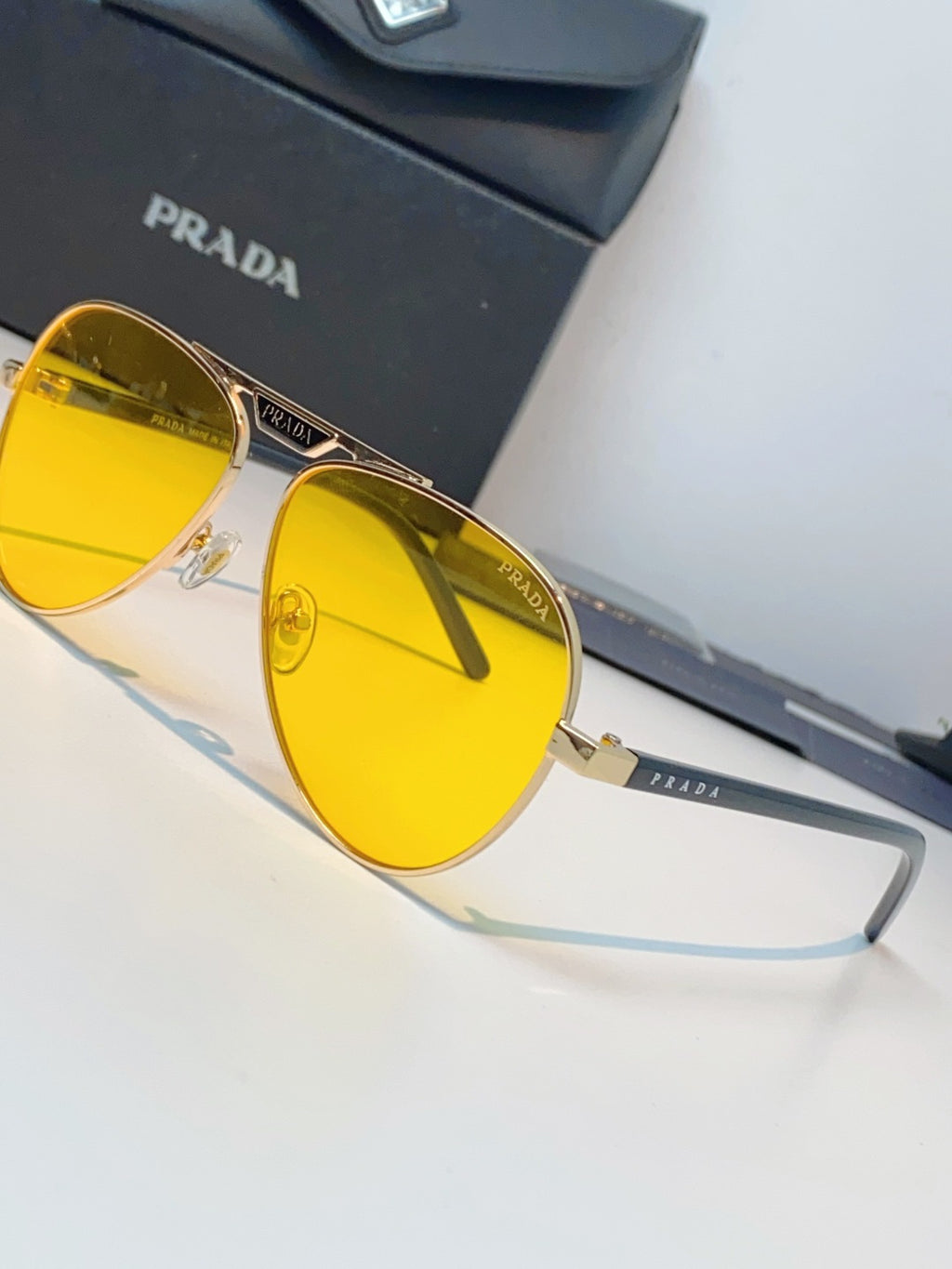 Prada Polarized Metal Aviator Orange Lens Sunglasses for Men & Women - detail image 7