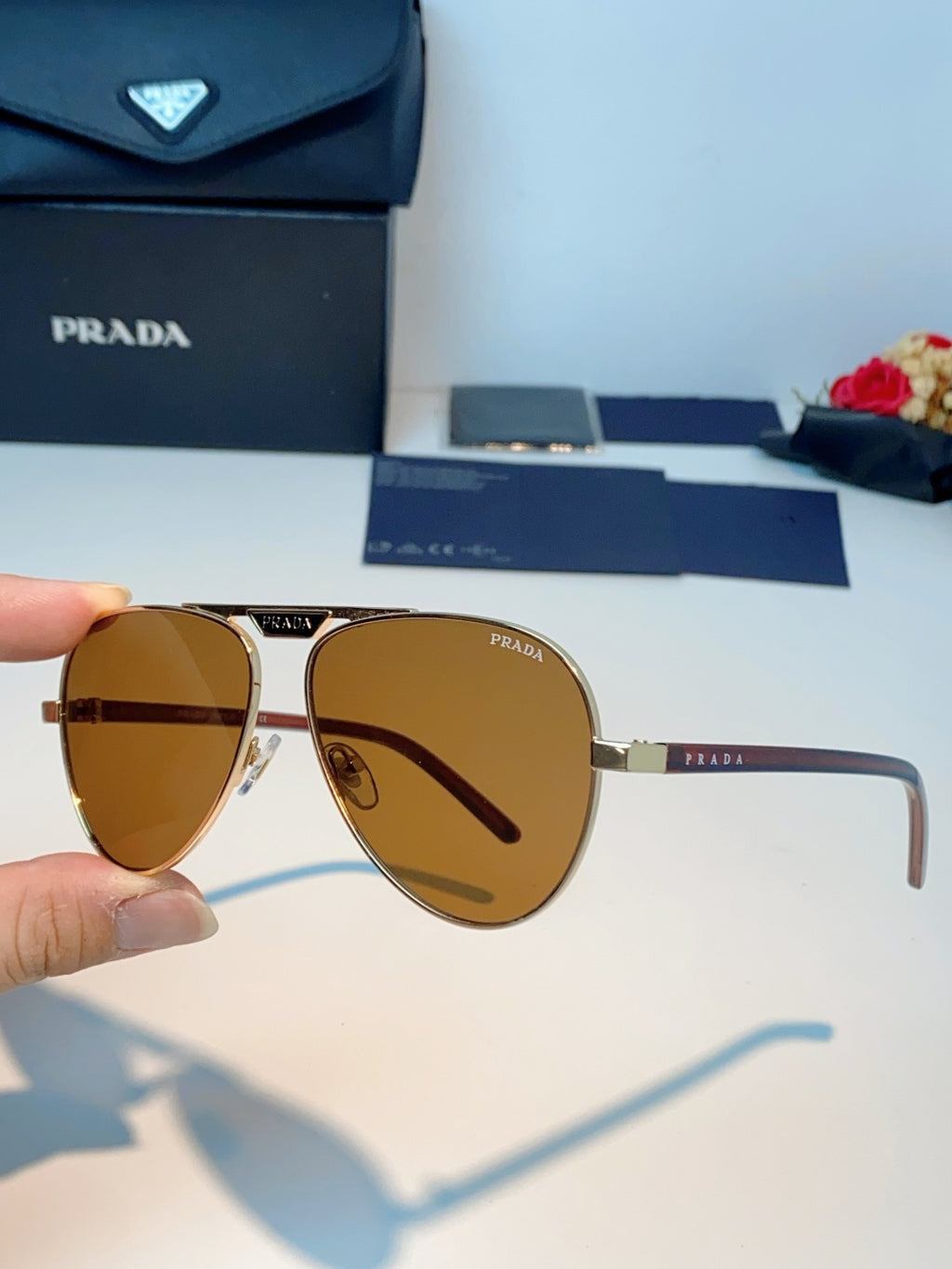 Prada Polarized Metal Aviator Brown Lens Sunglasses for Men & Women - detail image 6