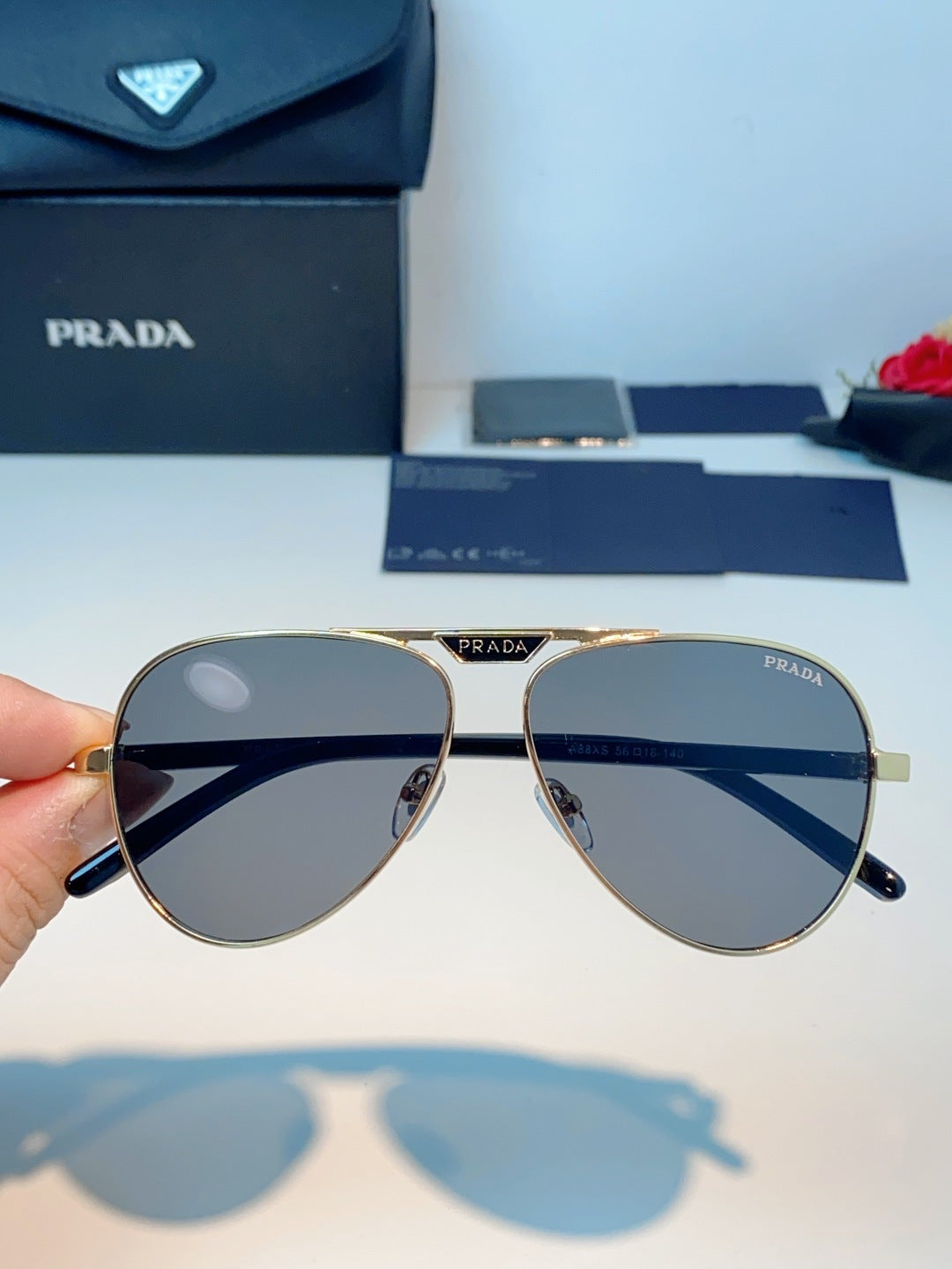 Prada Polarized Metal Aviator Gray Lens Sunglasses for Men & Women - 358457 - detail image 4