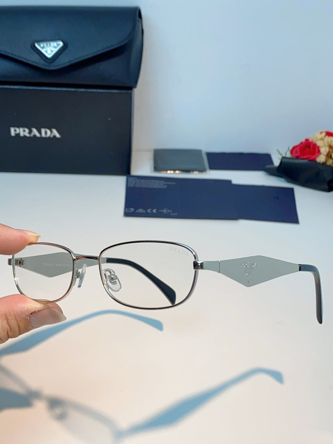 Prada Metal Oval Silver Lens Sunglasses for Men & Women - detail image 6
