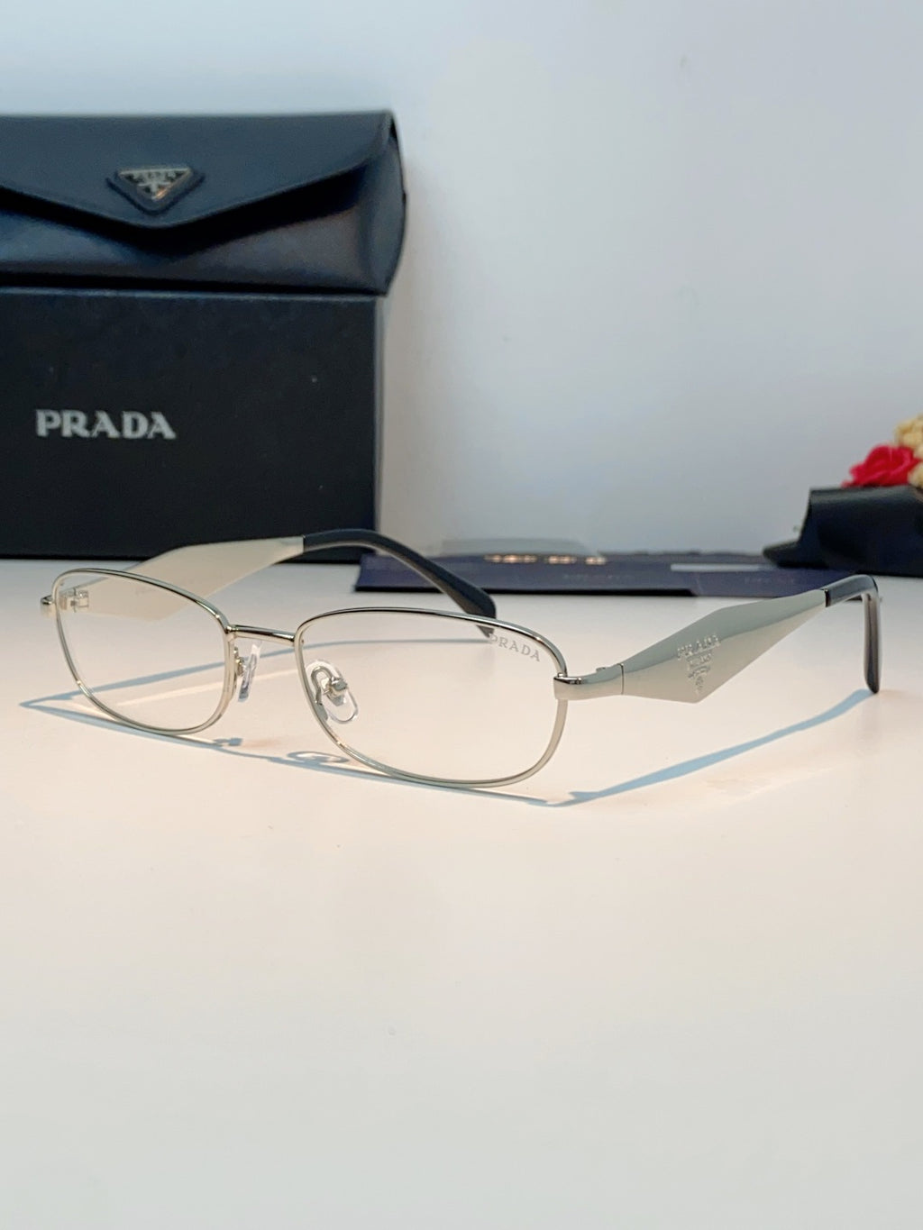 Prada Metal Oval Silver Lens Sunglasses for Men & Women