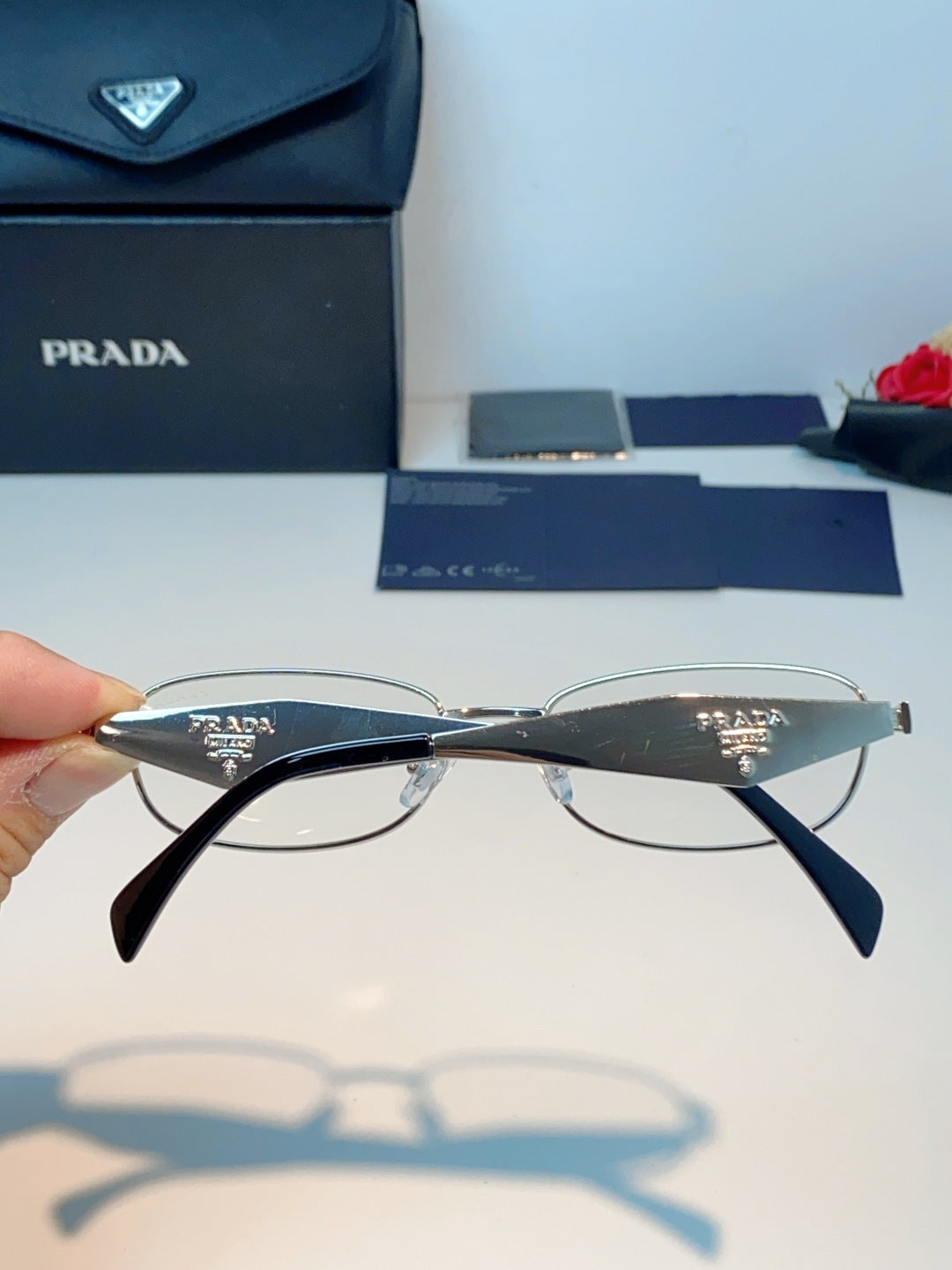 Prada Metal Oval Silver Lens Sunglasses for Men & Women - detail image 5