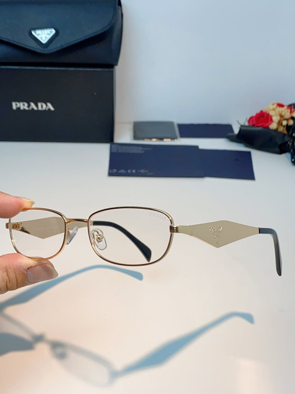 Prada Metal Oval Gold Lens Sunglasses for Men & Women - detail image 6