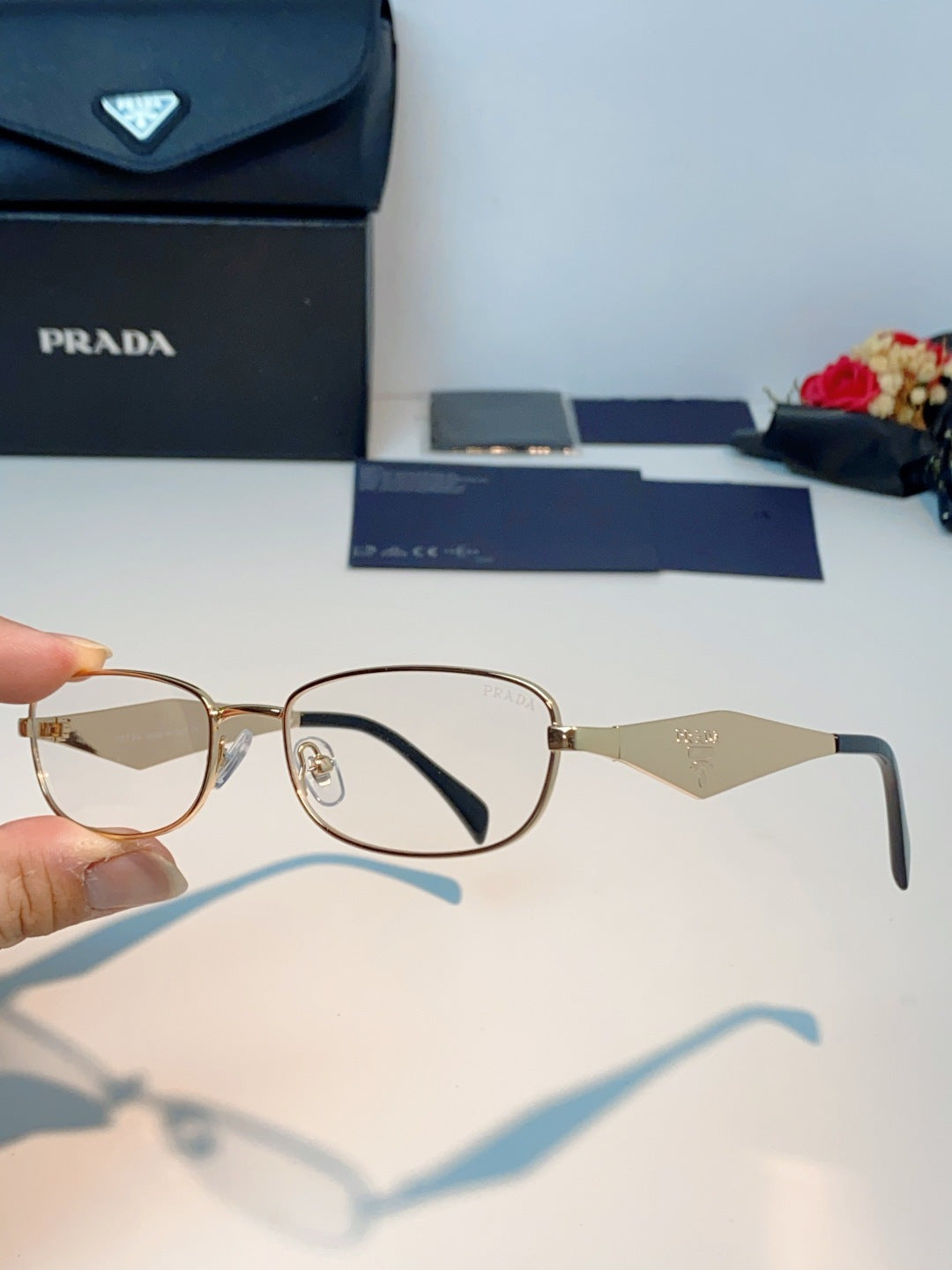 Prada Metal Oval Gold Lens Sunglasses for Men & Women - detail image 6