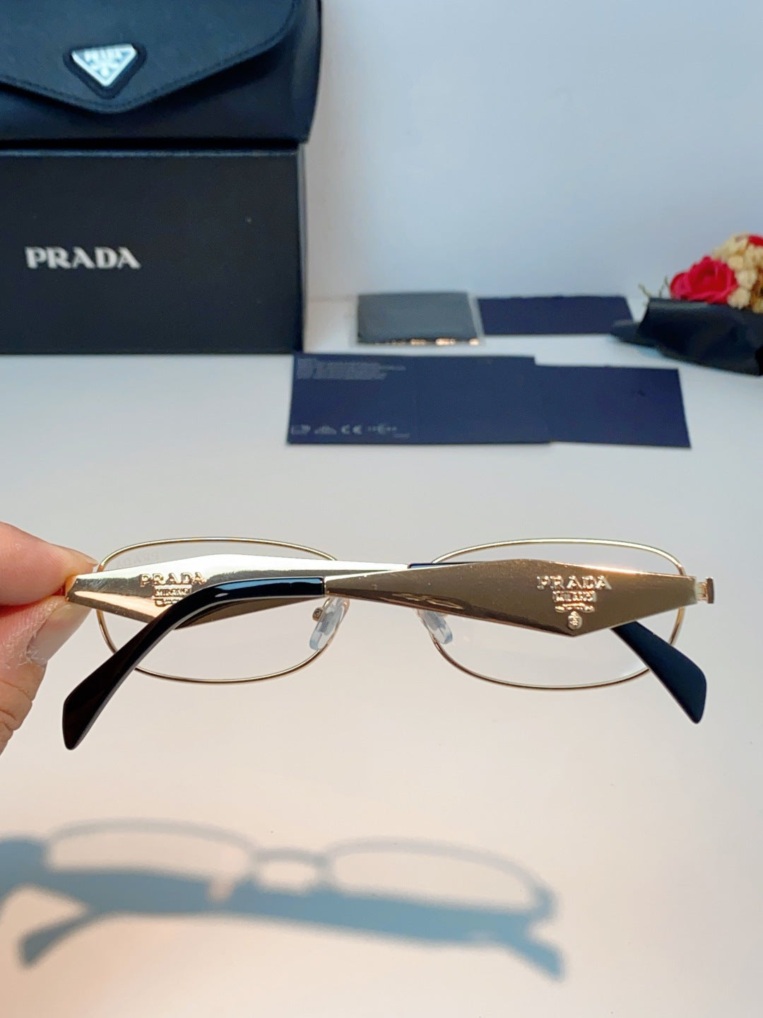 Prada Metal Oval Gold Lens Sunglasses for Men & Women - detail image 5