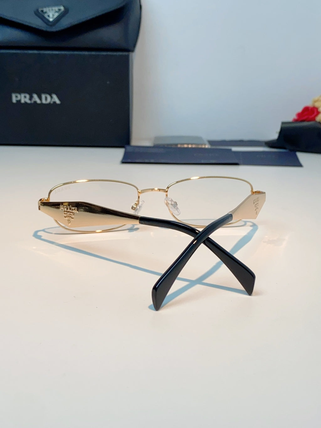 Prada Metal Oval Gold Lens Sunglasses for Men & Women - detail image 3