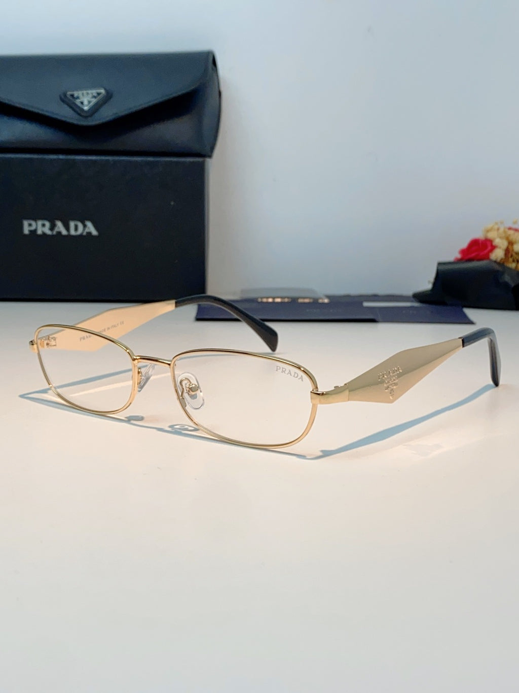 Prada Metal Oval Gold Lens Sunglasses for Men & Women
