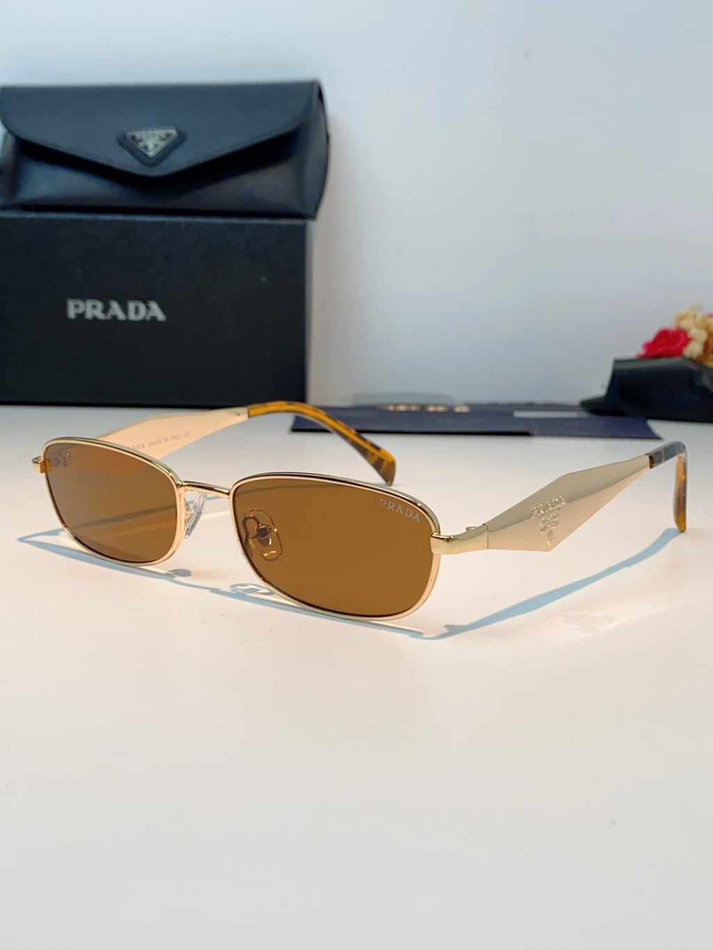 Prada Metal Oval Orange Lens Sunglasses for Men & Women