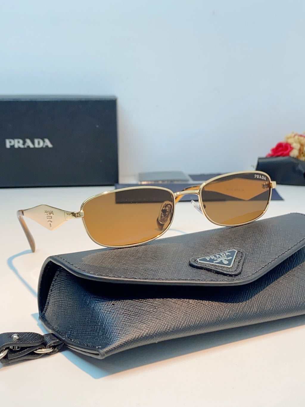 Prada Metal Oval Orange Lens Sunglasses for Men & Women - detail image 11