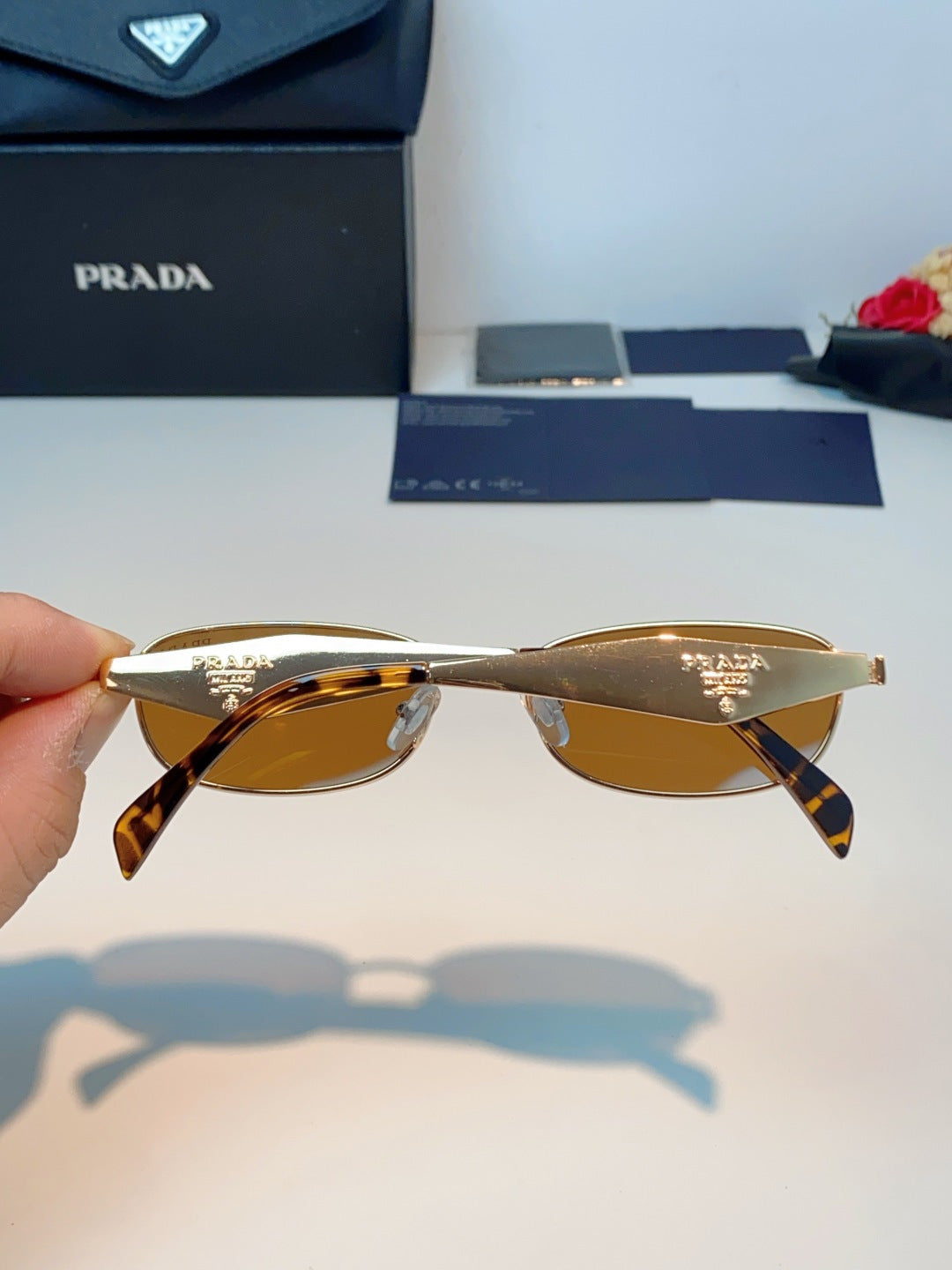 Prada Metal Oval Orange Lens Sunglasses for Men & Women - detail image 5