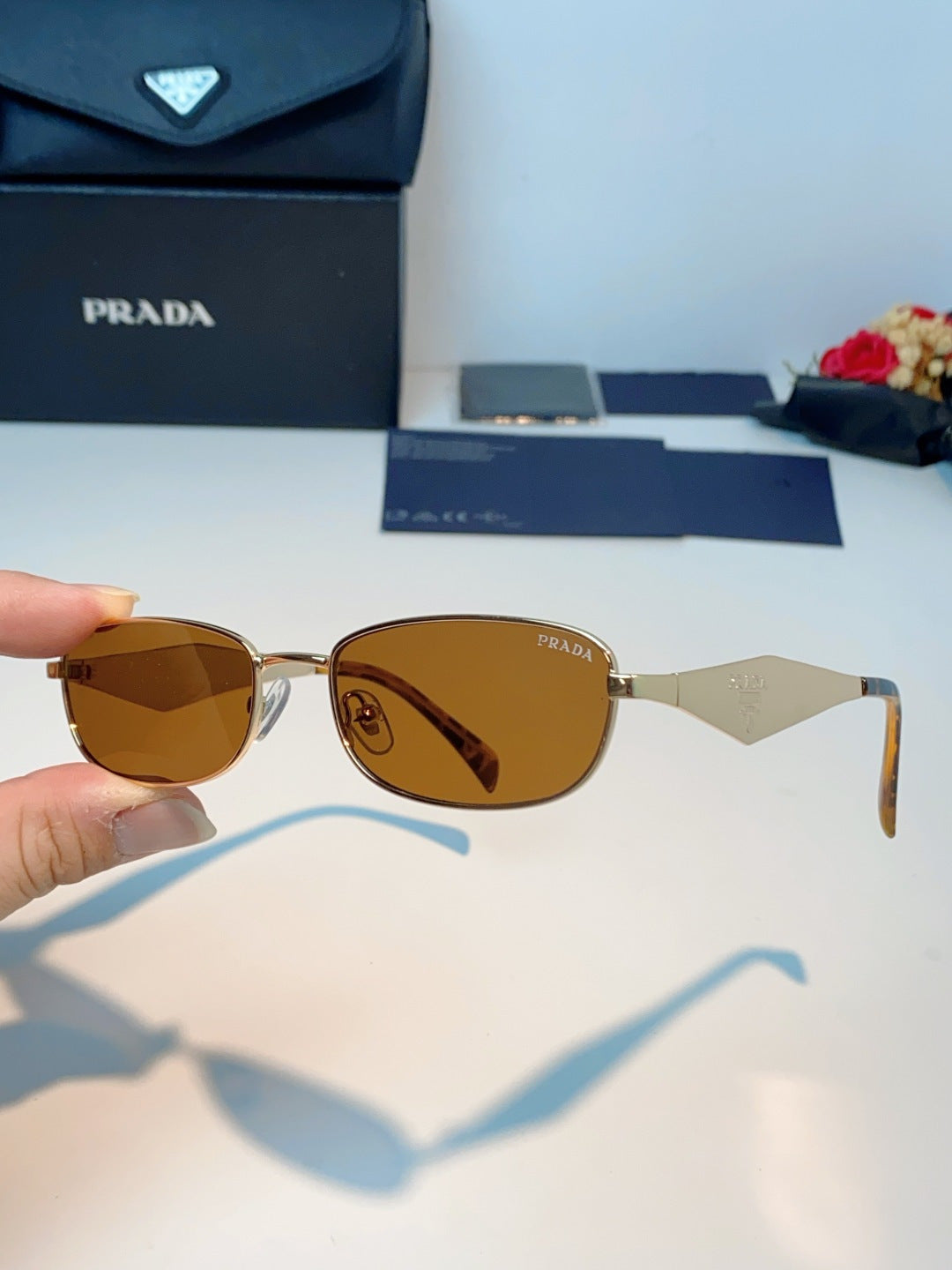 Prada Metal Oval Orange Lens Sunglasses for Men & Women - detail image 6