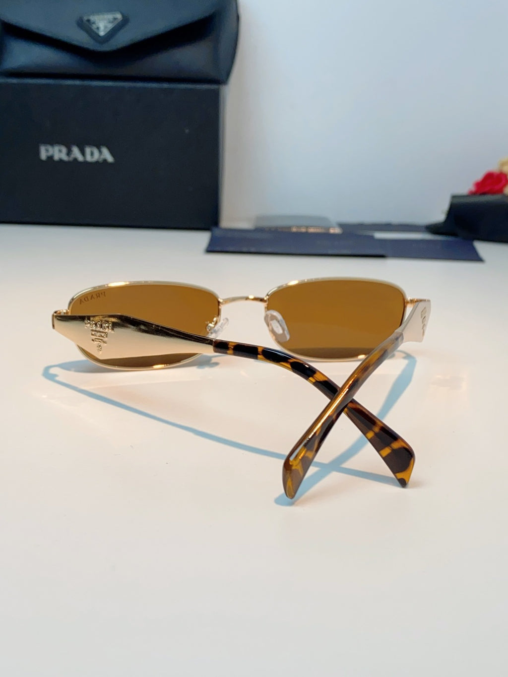 Prada Metal Oval Orange Lens Sunglasses for Men & Women - detail image 3