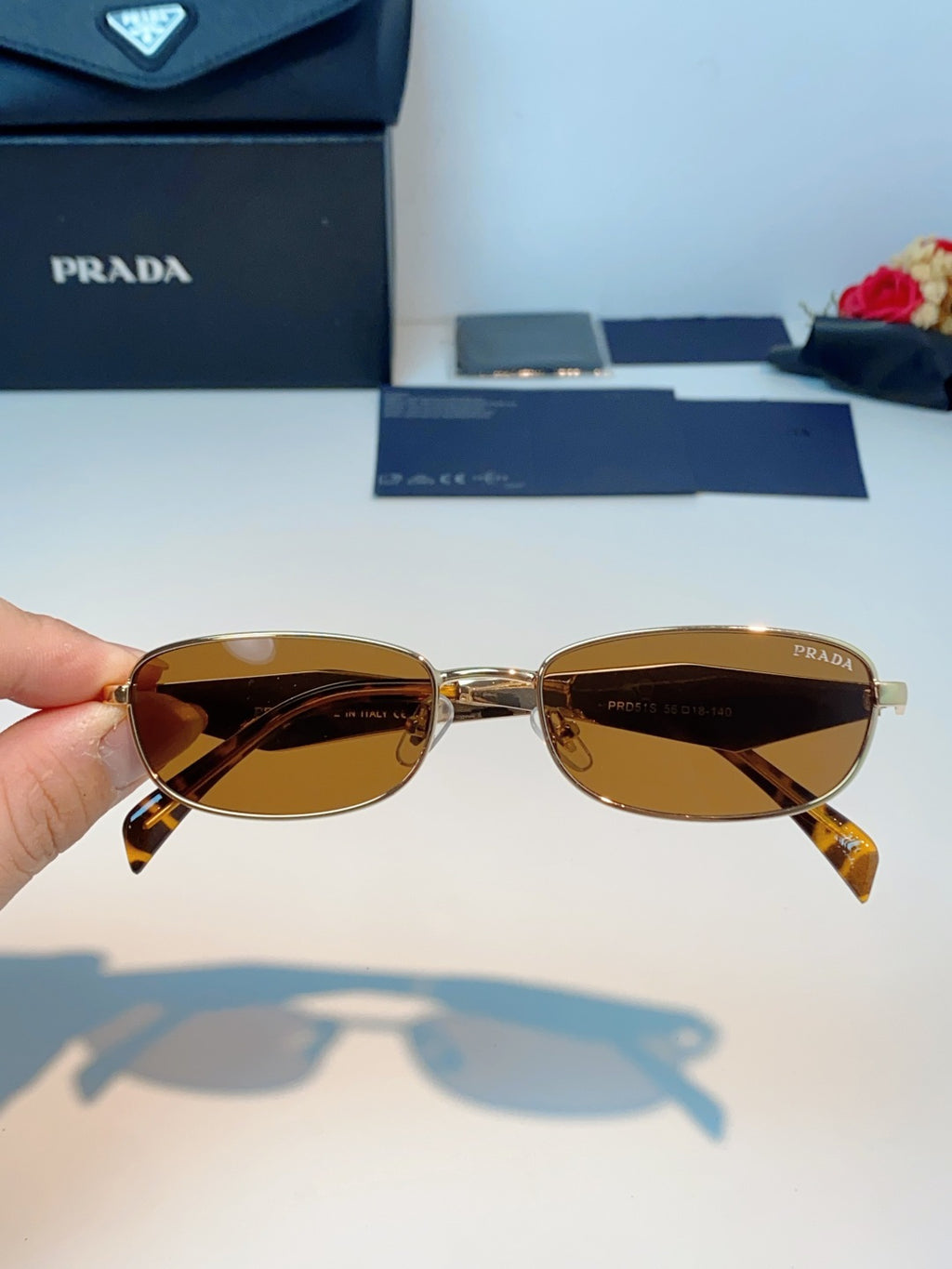 Prada Metal Oval Orange Lens Sunglasses for Men & Women - detail image 4