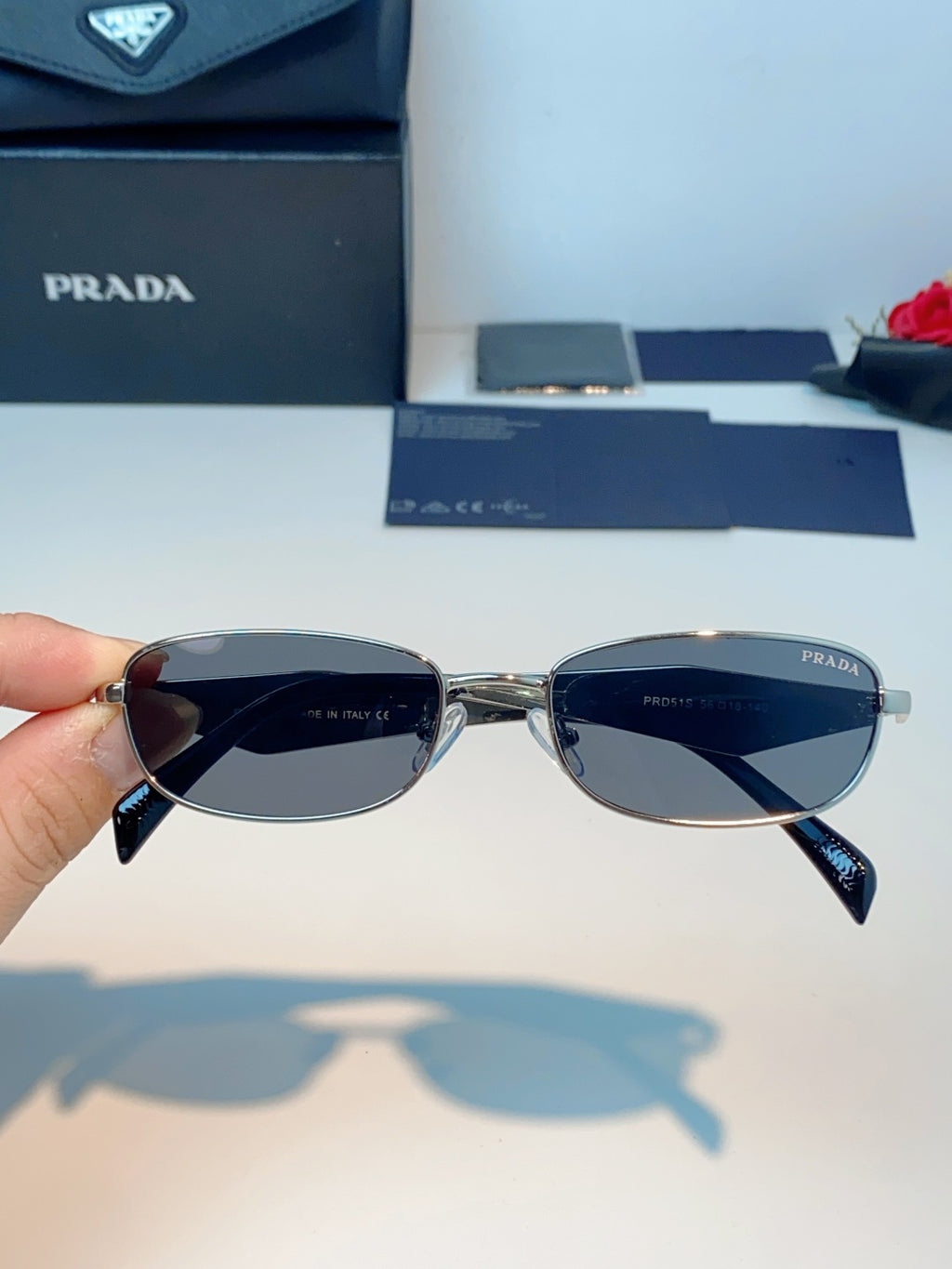 Prada Metal Oval Gray Lens Sunglasses for Men & Women - detail image 4