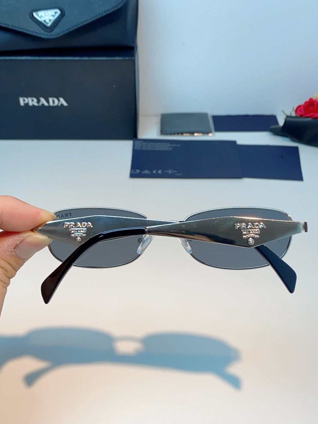 Prada Metal Oval Gray Lens Sunglasses for Men & Women - detail image 5