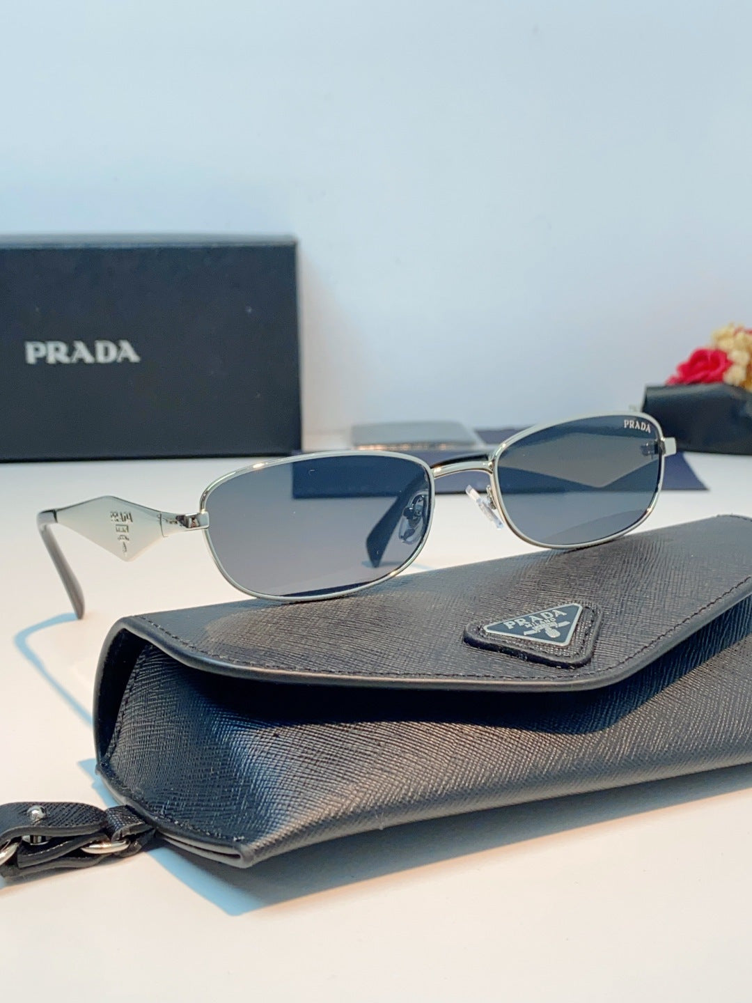 Prada Metal Oval Gray Lens Sunglasses for Men & Women - detail image 11