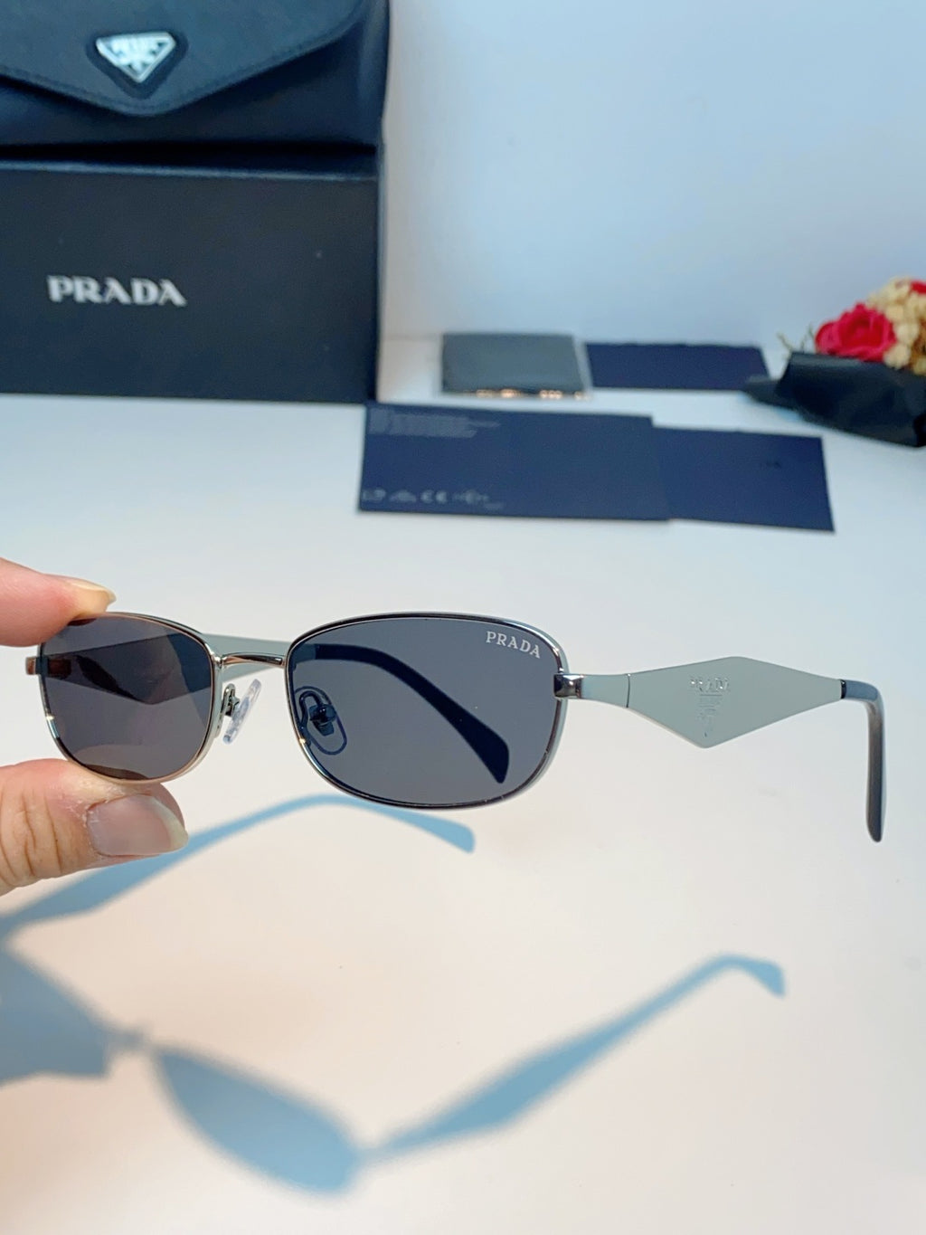 Prada Metal Oval Gray Lens Sunglasses for Men & Women - detail image 6