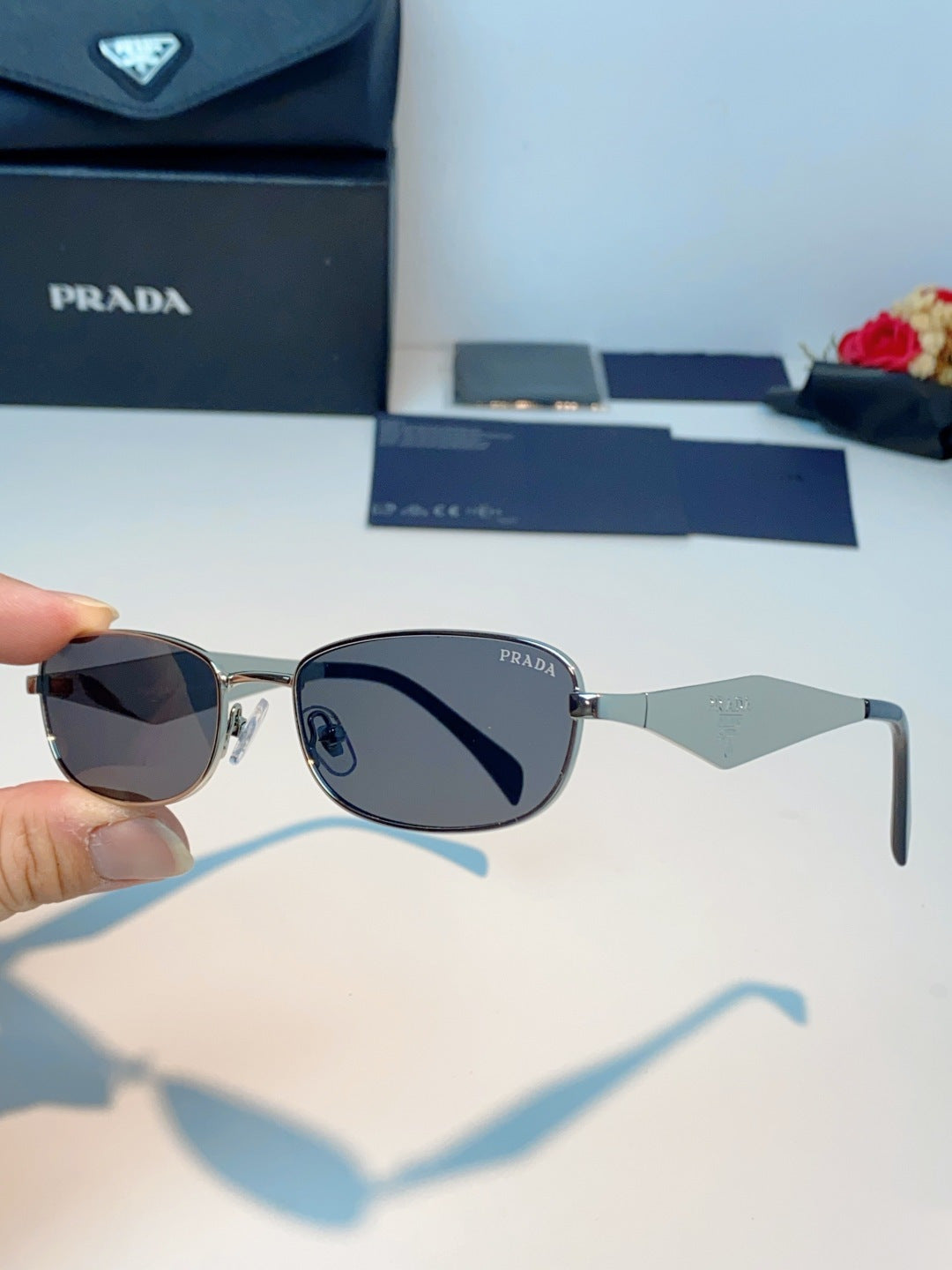Prada Metal Oval Gray Lens Sunglasses for Men & Women - detail image 6
