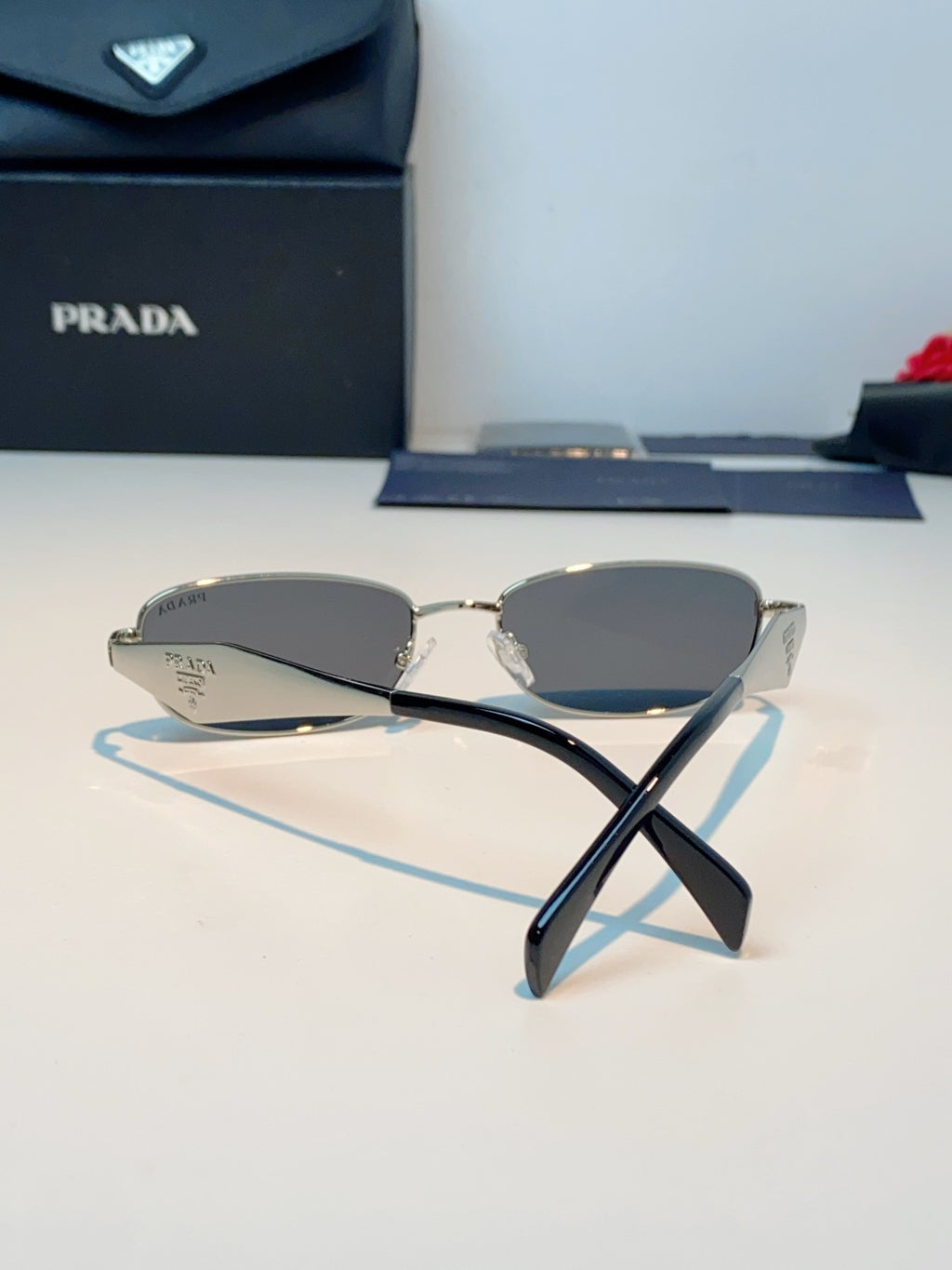 Prada Metal Oval Gray Lens Sunglasses for Men & Women - detail image 3