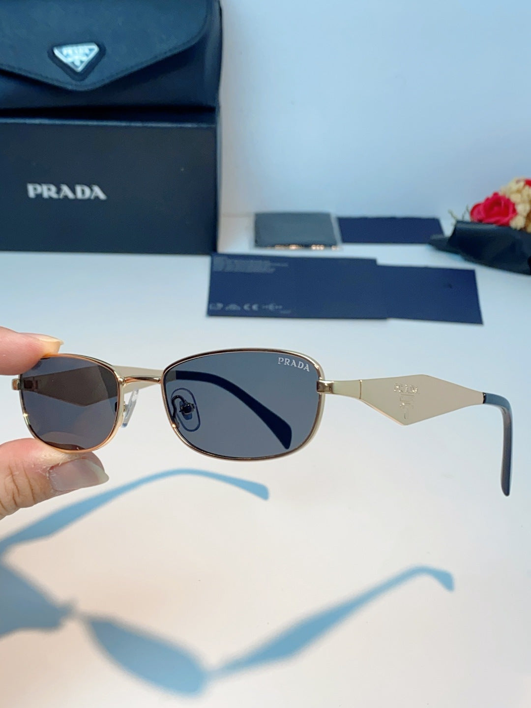 Prada Metal Oval Brown Lens Sunglasses for Men & Women - detail image 6