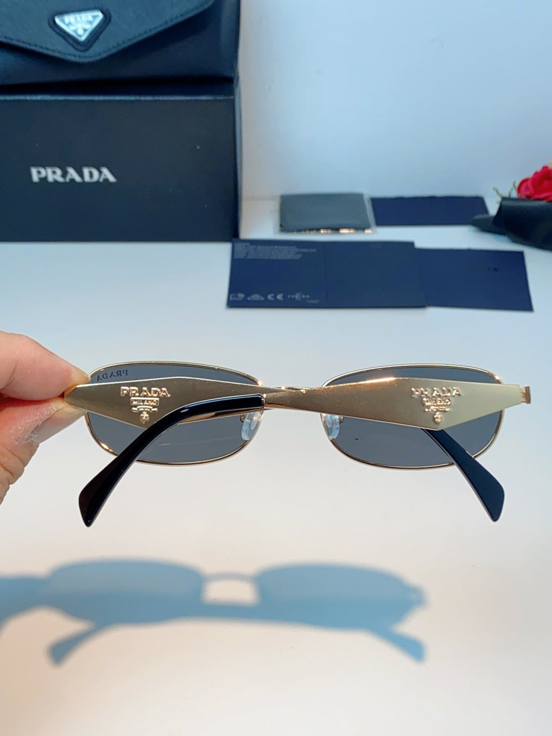 Prada Metal Oval Brown Lens Sunglasses for Men & Women - detail image 5
