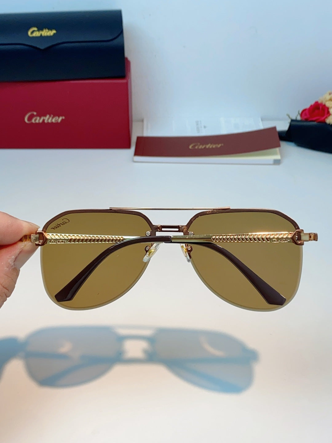 Cartier Lightweight Rimless Brown Lens Sunglasses for Men & Women - 372271 - detail image 5