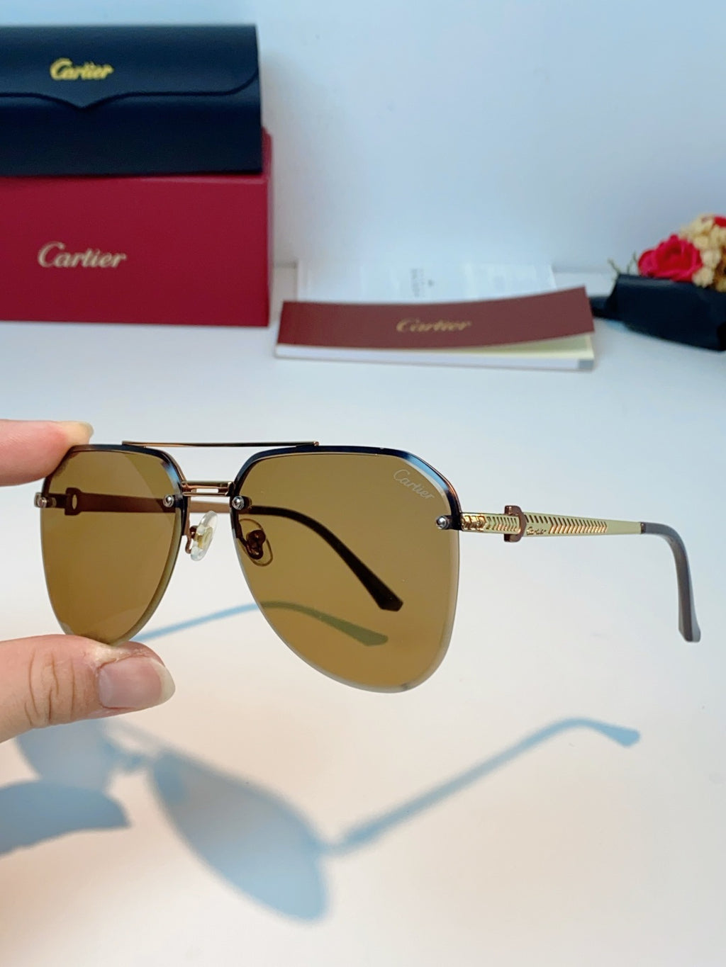 Cartier Lightweight Rimless Brown Lens Sunglasses for Men & Women - 372271 - detail image 6