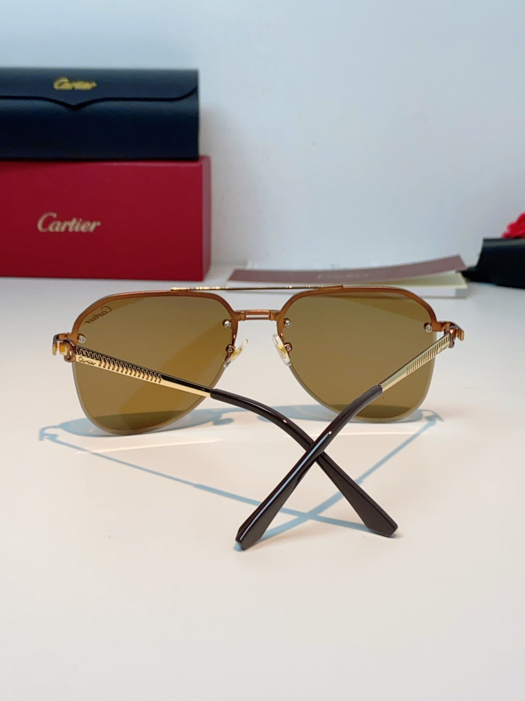 Cartier Lightweight Rimless Brown Lens Sunglasses for Men & Women - 372271 - detail image 3