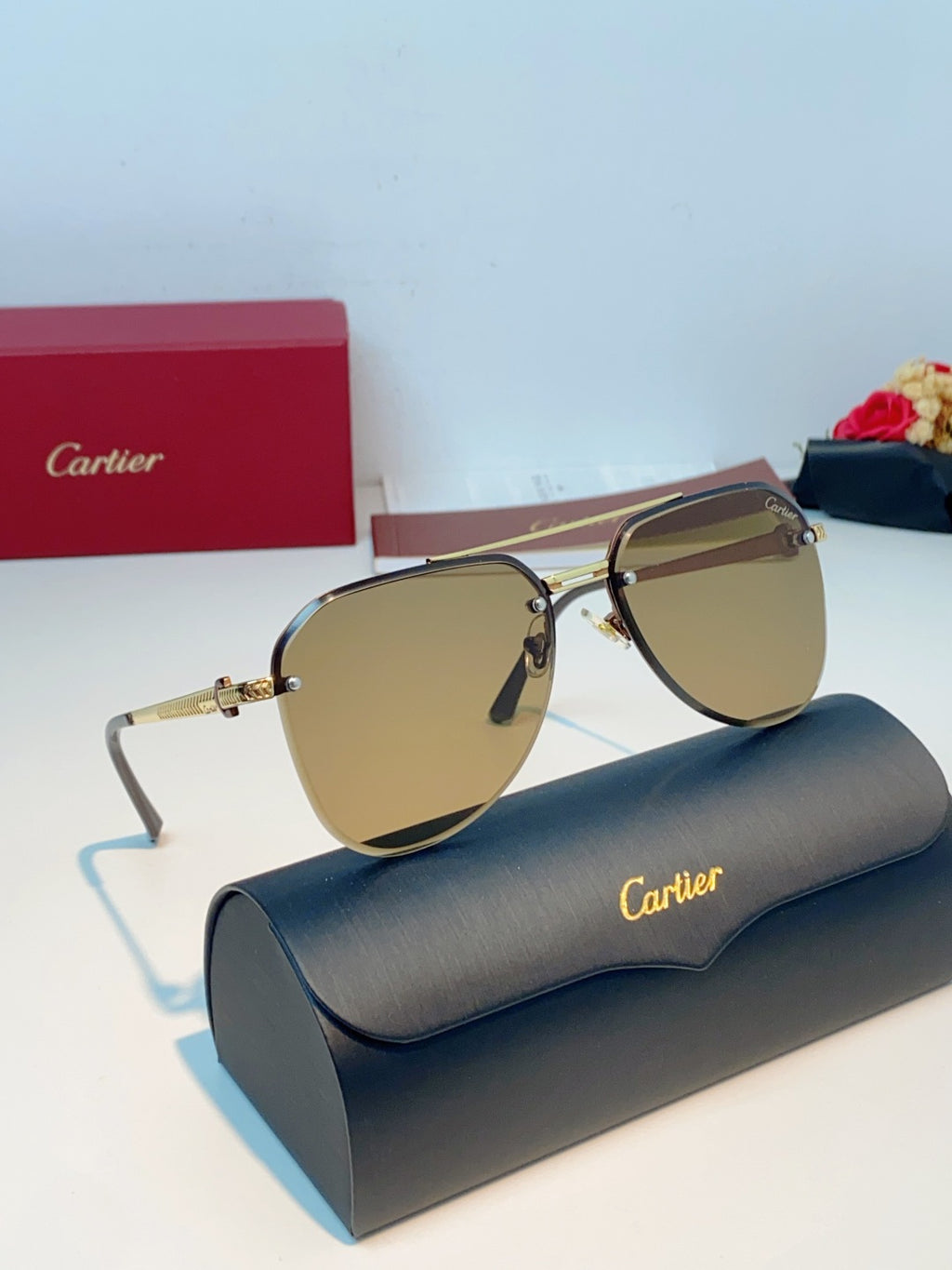 Cartier Lightweight Rimless Brown Lens Sunglasses for Men & Women - 372271 - detail image 10