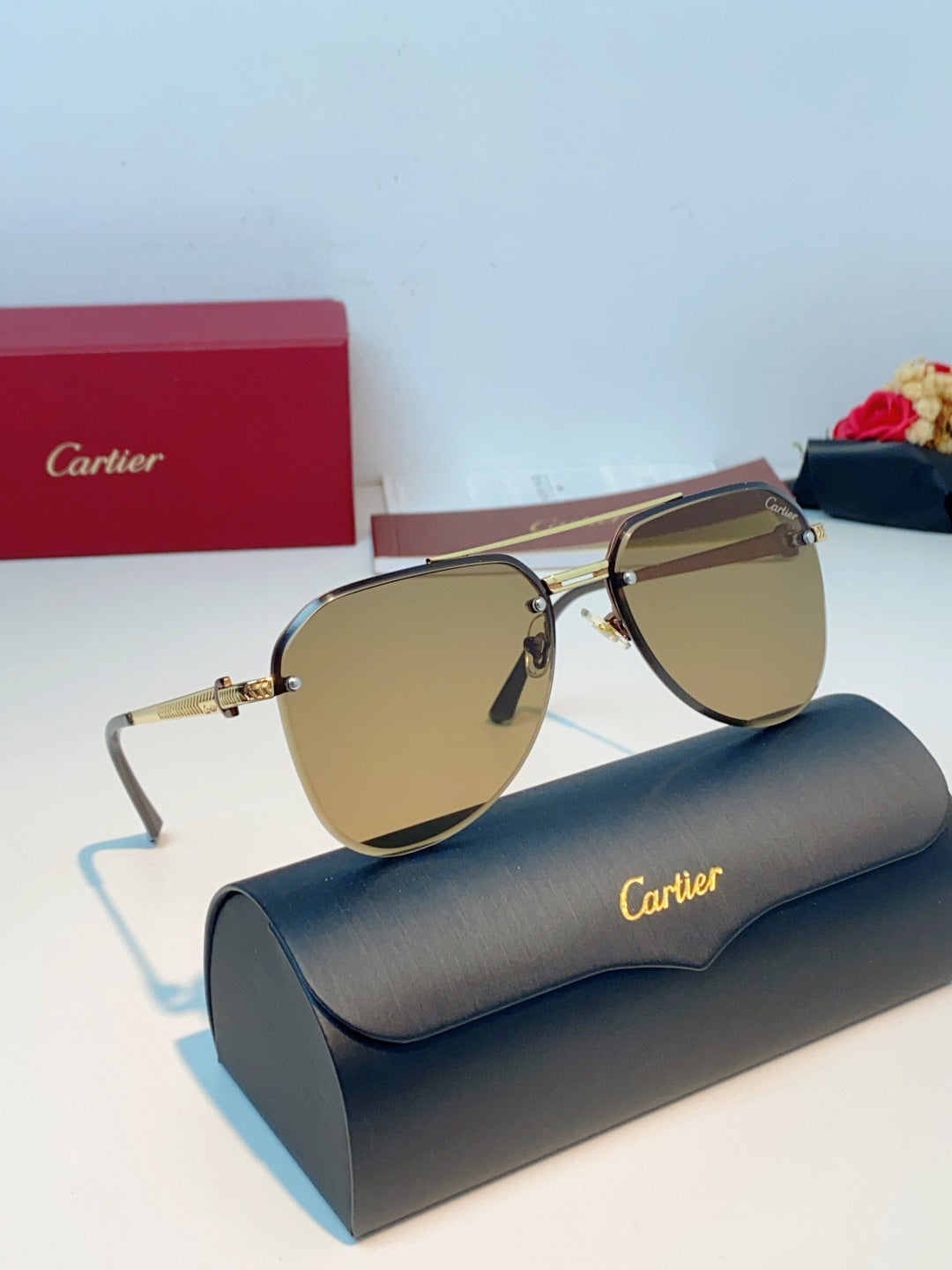 Cartier Lightweight Rimless Brown Lens Sunglasses for Men & Women - 372271 - detail image 10