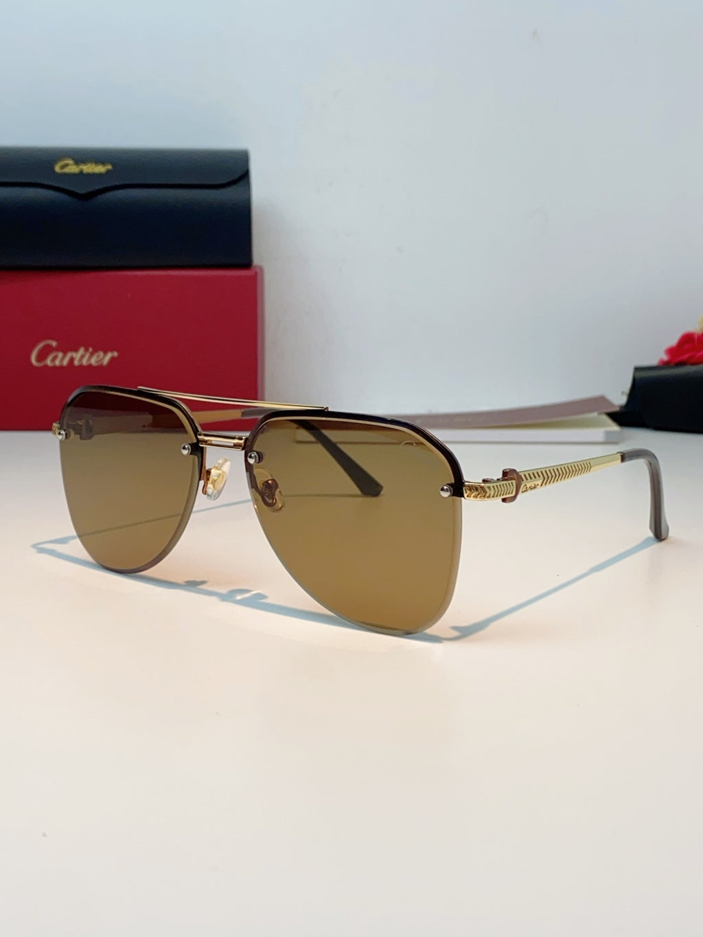 Cartier Lightweight Rimless Brown Lens Sunglasses for Men & Women - 372271