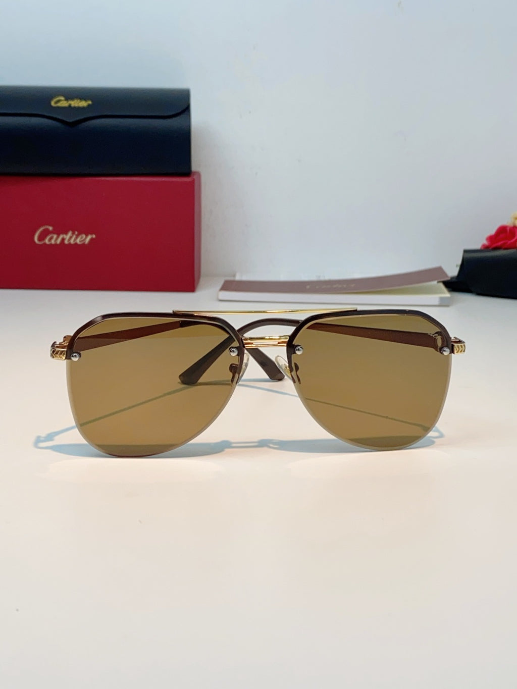 Cartier Lightweight Rimless Brown Lens Sunglasses for Men & Women - 372271 - detail image 2