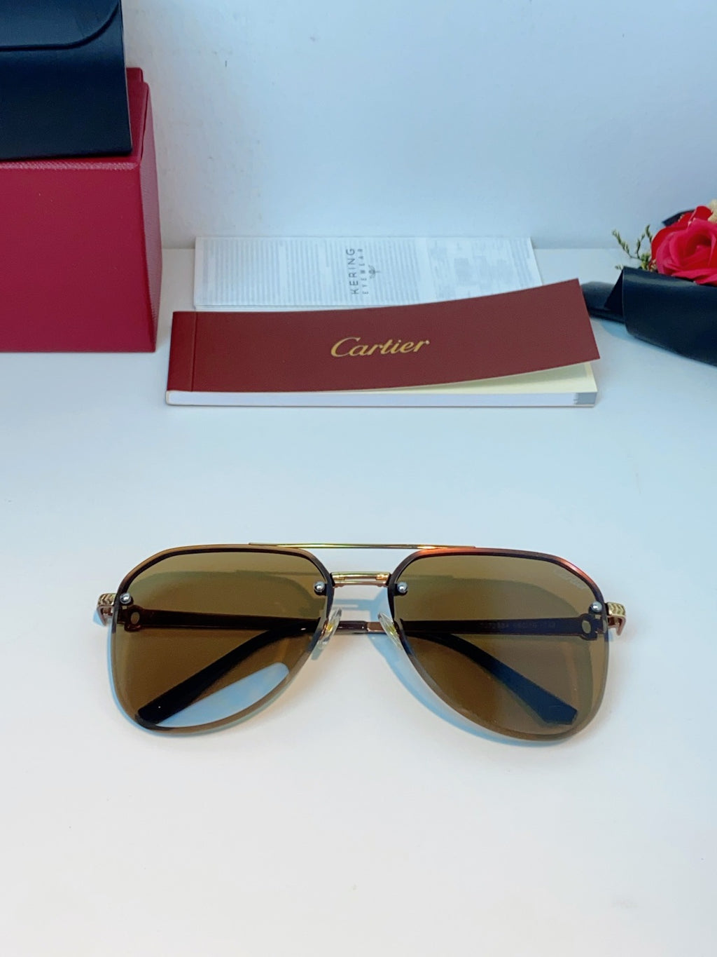 Cartier Lightweight Rimless Brown Lens Sunglasses for Men & Women - 372271 - detail image 9